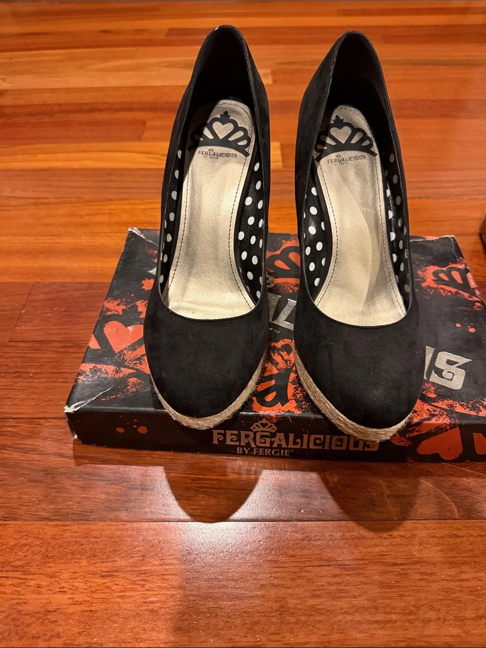 Fergalicious Black Wedge Espadrille Pumps